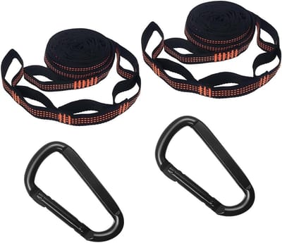 Hammock bevestigingsset - 2-pack met 2 meter touw, 2 zware karabiners, perfect voor hangmatten en buitenactiviteiten