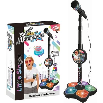 Microfoonstandaard voor Peuters met Verstelbare Standaard Zingende Karaoke Machine met Muziek&Licht Cadeau voor Kinderen vanaf 3 Jaar zwart