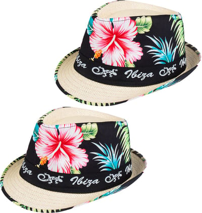 Boland Verkleed hoedje voor Tropical Hawaii party - 2x - bloemen print - volwassenen - Carnaval