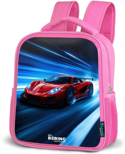 NoBoringSuitcases.com® - Rugzak roze - Schooltas meisjes - Rode racewagen in digitale snelheidswereld - Kinder rugtas meisje - Boekentas kind - Kinderrugzak voor school - Schoolrugzak