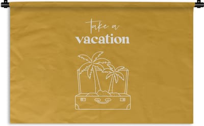 Wandkleed - Wanddoek - Spreuken - Quotes - Take a vacation - Palmboom - 180x120 cm - Wandtapijt