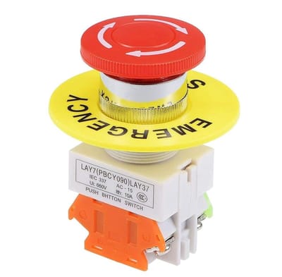 Drukknopschakelaar Noodstop - Vergrendelingsschakelaar - Elektrische Circuits - Waterdichte Hoes - 22mm Gat - Rood