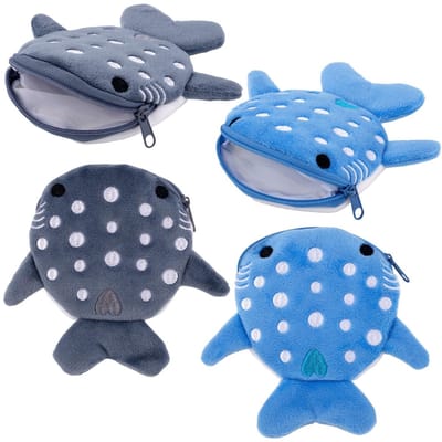 Dailygoods - Walvishaai Portemonnee - Schattig en Grappig - Blauw en Grijs - Muntzakje met Rits - Voor Kinderen en Vrouwen - 4 Stuks