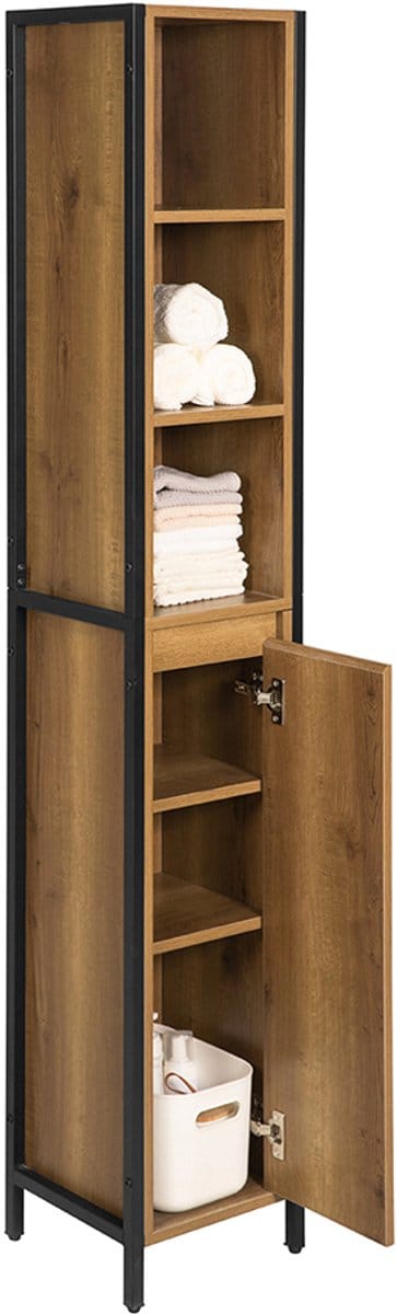 SoBuy Badkamerkolomkast BZR62-PF E1-spaanplaat en metaal, 30x28x168 cm Optimaal Opslagruimte