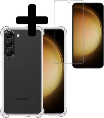 Hoesje - Met Screenprotector - Geschikt voor Samsung Galaxy S23 - Sterk & Shockproof - Siliconen Case - Back Cover - Telefoon Hoes - Shock Proof - Telefoonhoesjes - Transparant