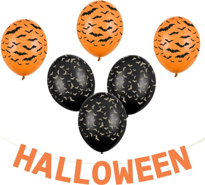 PartyDeco Halloween feestslinger/spandoek - 2,5 meter - oranje - van papier - incl. ballonnen