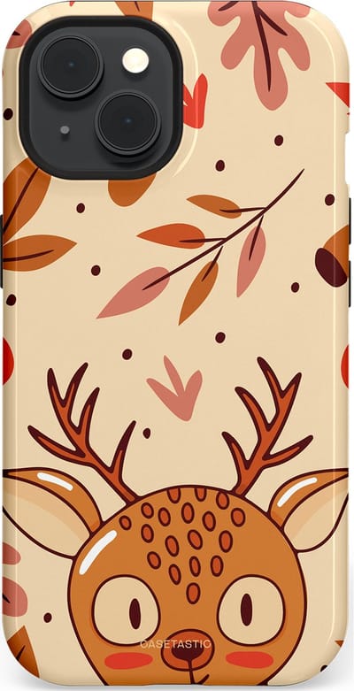 Casetastic hoesje geschikt voor Apple iPhone 15 - MagSafe - Dubbellaagse bescherming - Hert in de herfst - Fashion Case - Zand Terracotta Rood