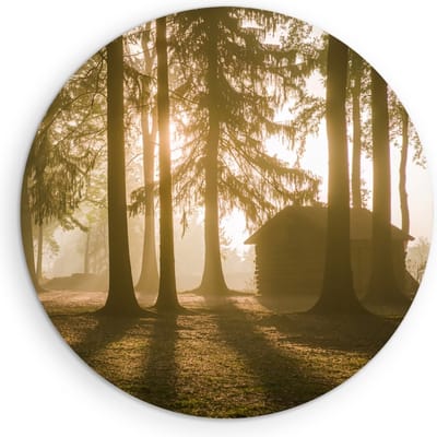 Saammp Muurcirkel Hout - Huis - Grote Bomen - Landschap - Natuur - Ø 90 - Wandcirkel - Wanddecoratie Cirkel - Muurdecoratie Woonkamer - Slaapkamer decoratie - Rond Schilderij
