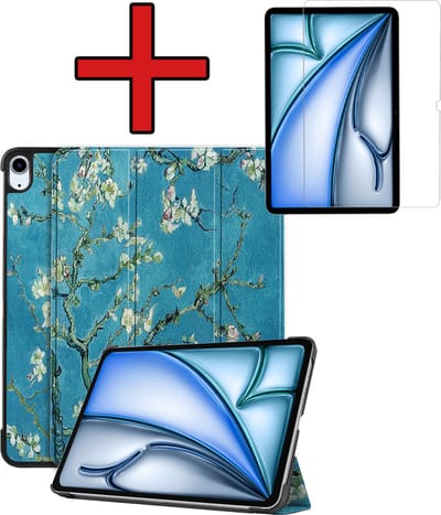 Hoesje - Geschikt voor Apple iPad Air (2024/2025/2026) - 11 inch - Met Screenprotector - Hardcover Book Case - Trifold Bookcase Hoes - Hard Cover - Tablethoes - Bloesem