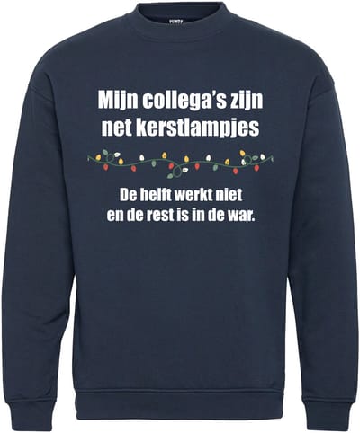 Kersttrui Collega's Zijn Net Kerstlampjes | Foute Kersttrui Dames Heren | Kerstcadeau | Kerstpakket | Navy | maat XS