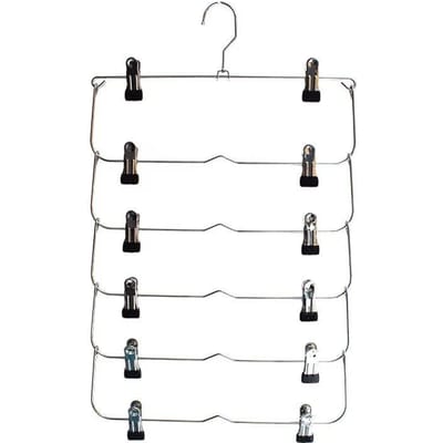 6-laags Zwarte Metalen Rok/Broek Clip, Multifunctionele Opberghanger 1PC zilver