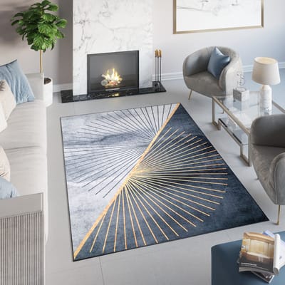 Tapiso Toscana Vloerkleed Grijs Gouden Stralen Antislip Tapijt Maat- 200x300