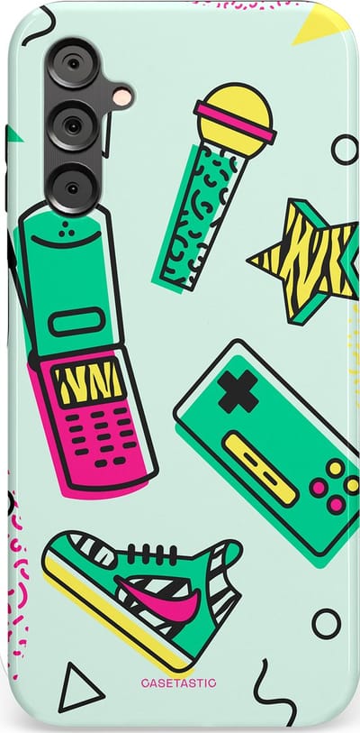 Casetastic Hoesje Geschikt voor Samsung A14 (5G/4G) - Stijlvolle Beschermende Duo-layer Case - Retro 80s sneaker