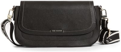 Ted Baker Leren schoudertas Louiize Webbing Leather Flapover Crossbody Bag Black zwart