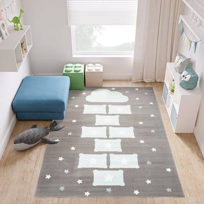 Tapiso Baby Vloerkleed Grijs Blauw Modern Sterren Kinderkamer Tapijt Maat- 120x170