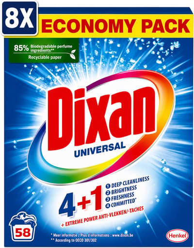 8 x Dixan - Waspoeder - Voor universele was - 58 wasbeurten