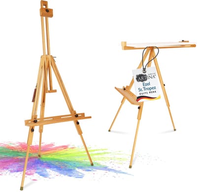 Artina St. Tropez – Lichtgewicht & Draagbar Schildersezel Beukenhout voor Canvas 80cm – Verstelbare Hoek, Antislip Rubberen Voeten