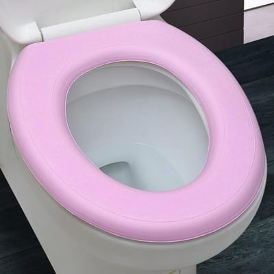 Housse de siège de toilette souple et imperméable pour salle de bain, tapis de toilette lavable en forme de O rose