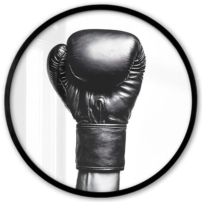 Poster in lijst Rond - Fotolijst 40x40 cm - Posters - Bokshandschoen - Zwart - Hand - Ronde posterlijst zwart - Decoratie - Wanddecoratie woonkamer - Muurdecoratie slaapkamer