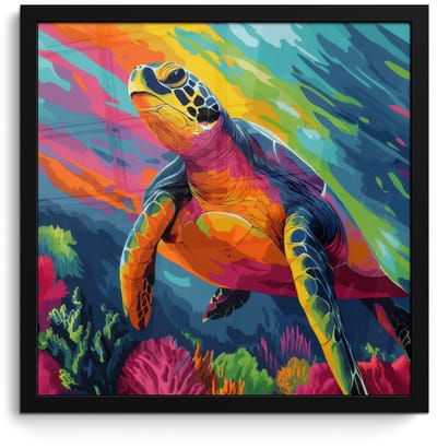 Poster in lijst - Fotolijst 40x40 cm - Posters - Koraal - Schildpad - Abstract - Water - Posterlijst zwart - Decoratie - Wanddecoratie woonkamer - Muurdecoratie slaapkamer