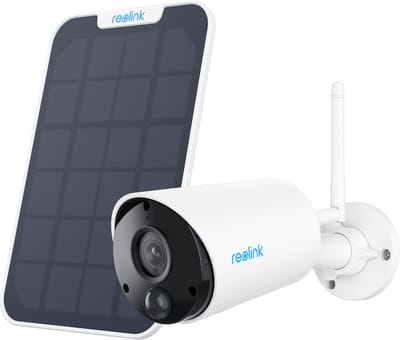 Reolink Argus Series B320 met zonnepaneel- 3 MP buitenbeveiligingscamera op batterijen met detectie van personen/voertuigen, tweewegaudio