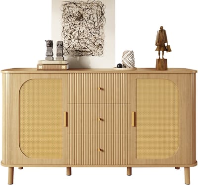 Dressoir - Met Laden en Planken - Opbergkast met Metalen Poten - Houtlook - Houtkleur