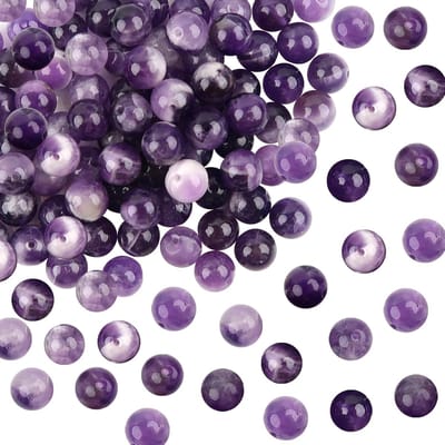 Famanu – Natuurlijke amethist kralen 8 mm – 100 stuks ronde edelsteen kralen met gat – Voor DIY armbanden en kettingen