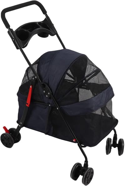 Huisdier Kinderwagen - Hond Kat Wandelwagen - Comfortabel Vervoer - Ademend Gaas Frame - 84x41x15 cm - Marineblauw