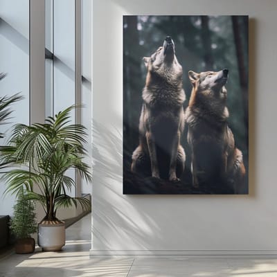 Canvas Schilderij - Wolven - Wilde Dieren - 60x40x2 cm