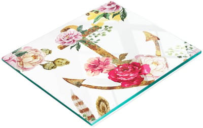 Decoratieve glazen keukensnijplank met anker en bloemen, 60x52 cm