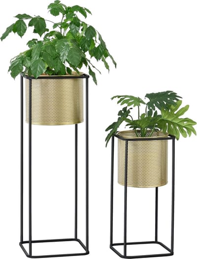 Bloempot op standaard Mettet set van 2 zwart en goud