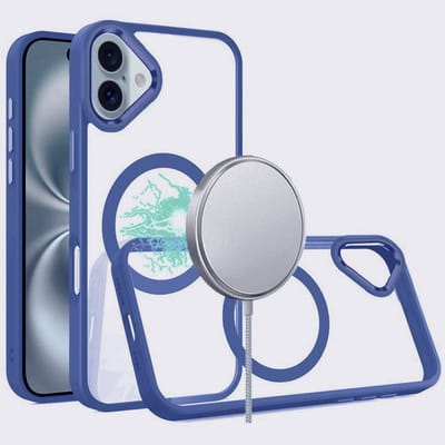 Hybrid Transparant TPU Hoesje - Camera Surround Case - Compatibel met MagSafe Geschikt voor: Apple iPhone 16 - Blauw