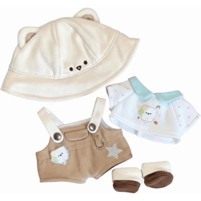1 set Cartoon Overalls 20cm Katoenen Poppenkleding Outfit Kat Katoenen Pop Kleding Schattig Mode Pluche Pop Kleding white