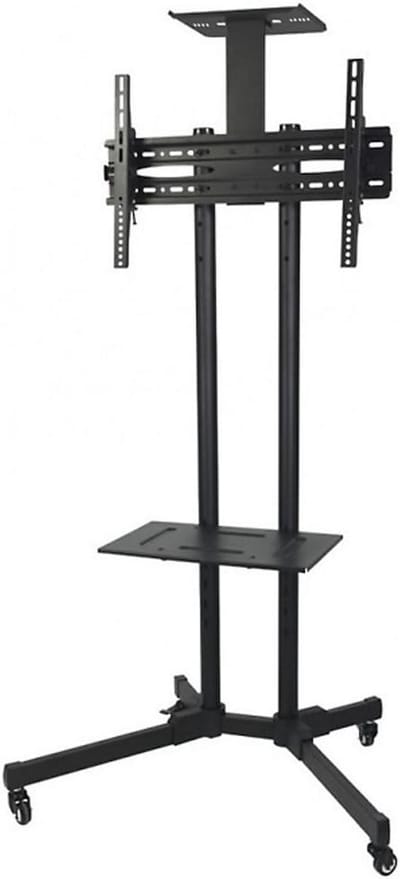 Televisiehouder Met Plank - Mobiele Standaard Beamer - Presentaties Kantoor - Verrijdbaar Met Wielen - 34x11x152 cm - Zwart