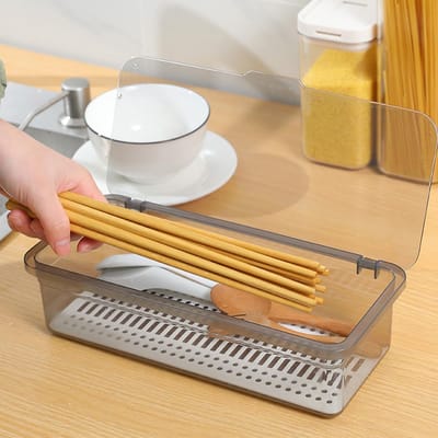 Dailygoods- Bestekbak Sneldrogend - Opbergdoos met Deksel - Kunststof - 25x10x7 cm - Stofdicht - Tevredenheidsgarantie