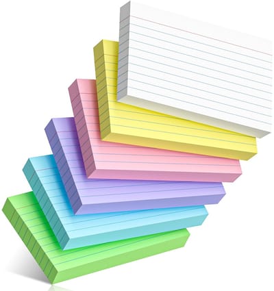 Indexkaarten Gelinieerd 7,6 x 12,7 cm – 300 Stuks in 6 Kleuren – Stevig Karton 200 g voor Flashcards, Notities & Studie