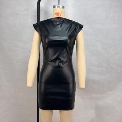 Slanke-slanke Jurk voor Dames Nieuwe Sexy Mouwloze Taille-omvattende PU Leer Nachtclub Rok XL