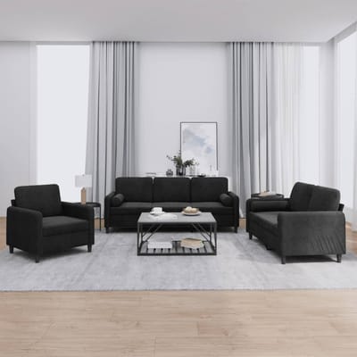 vidaXL - 3-delige - Loungeset - met - kussens - fluweel - zwart