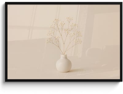 Poster in lijst - Fotolijst 120x80 cm - Posters - Vaas - Takken - Bloemetjes - Wit - Posterlijst zwart - Decoratie - Wanddecoratie woonkamer - Muurdecoratie slaapkamer
