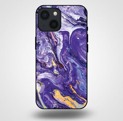 Smartphonica Telefoonhoesje voor iPhone 13 Mini met marmer opdruk - TPU backcover case marble design - Goud Paars geschikt voor iPhone 13 Mini