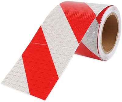 Famanu – Reflecterende tape rood/wit 10 cm x 10 m, vinyl prismatisch, waarschuwingstape, veiligheid, outdoor, voertuigen en industrie