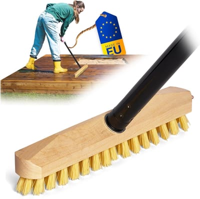 Houten schrobber met borstelharen, wisser met draad en insteekgreep, vierdelige schrobborstel PPN vloerborstel, ideaal voor het reinigen van balkons, terrassen, tuinen, binnen- en buitenruimtes