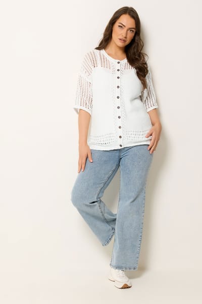 Yours Ivoorwitte Openvallende Cardigan Size 54-56