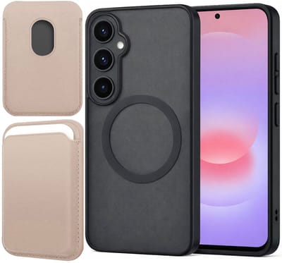 Hoesje + Pasjeshouder geschikt voor Samsung Galaxy A57 - Portemonnee geschikt voor MagSafe - Magnetisch - Pasjes Houder - Creditcardhouder - Goud