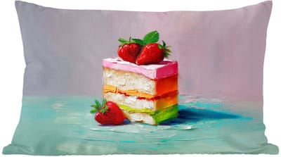 Sierkussens - Kussentjes Woonkamer - 60x40 cm - Taartje - Aardbeien - Glazuur - Kleurrijk
