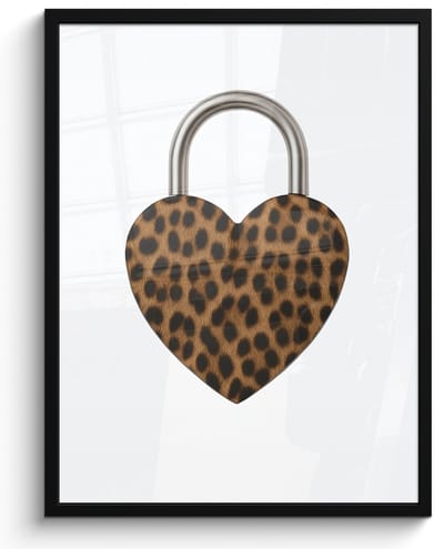 Poster in lijst - Fotolijst 50x70 cm - Posters - Slot - Hartvormig - Bruin - Panterprint - Posterlijst zwart - Decoratie - Wanddecoratie woonkamer - Muurdecoratie slaapkamer