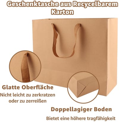 Dailygoods- Cadeautasjes 24 Stuks - Bruin - Papieren Draagtassen - Met Handvat - 32 x 11 x 25 cm - Duurzaam Materiaal - Voor Bruiloften/Kerstmis - Geschenkzakjes