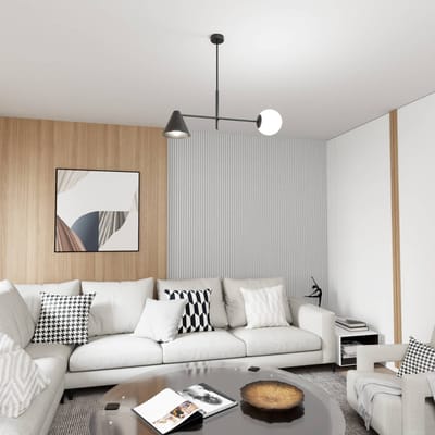 EMIBIG LIGHTING Plafondlamp Hermes, 2-lamps, zwart, glas, 70 cm, E14