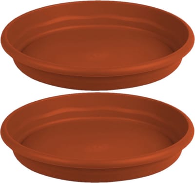 Hega Hogar Opvangbord - 2x - terracotta - kunststof - D38 cm - onderschaal/opvangbord