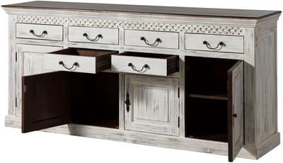 MASSIVMOEBEL24.DE mango / acacia dressoir wit massief hout 200x45x90 cm gewaxed gemonteerd CASTLE-ANTIK volledig massief #108